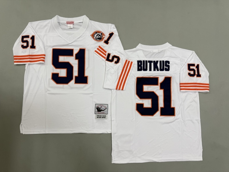 Men 2025 Nike Chicago Bears #51 Butkus White Throwback Limited NFL Jersey style 001